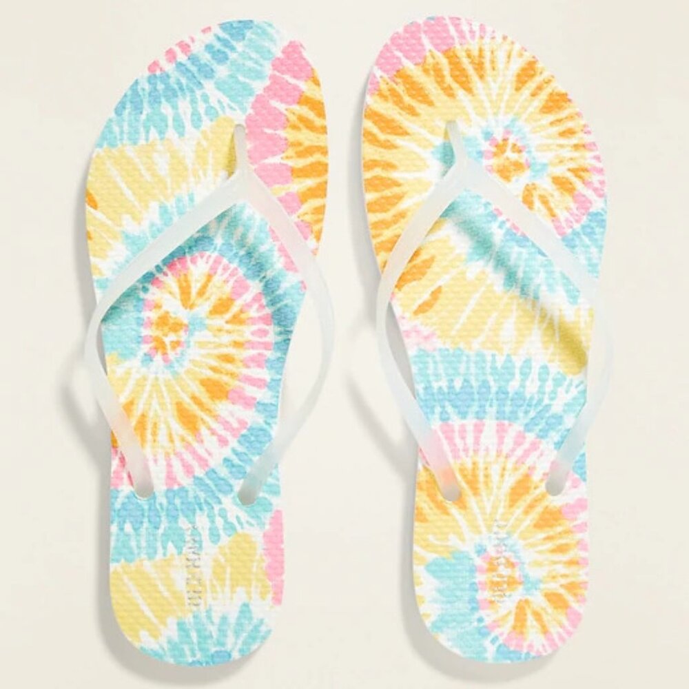 NWT Old Navy Patterned Flip Flops Thong Sandals Warm Tie-Dye Women 7 8